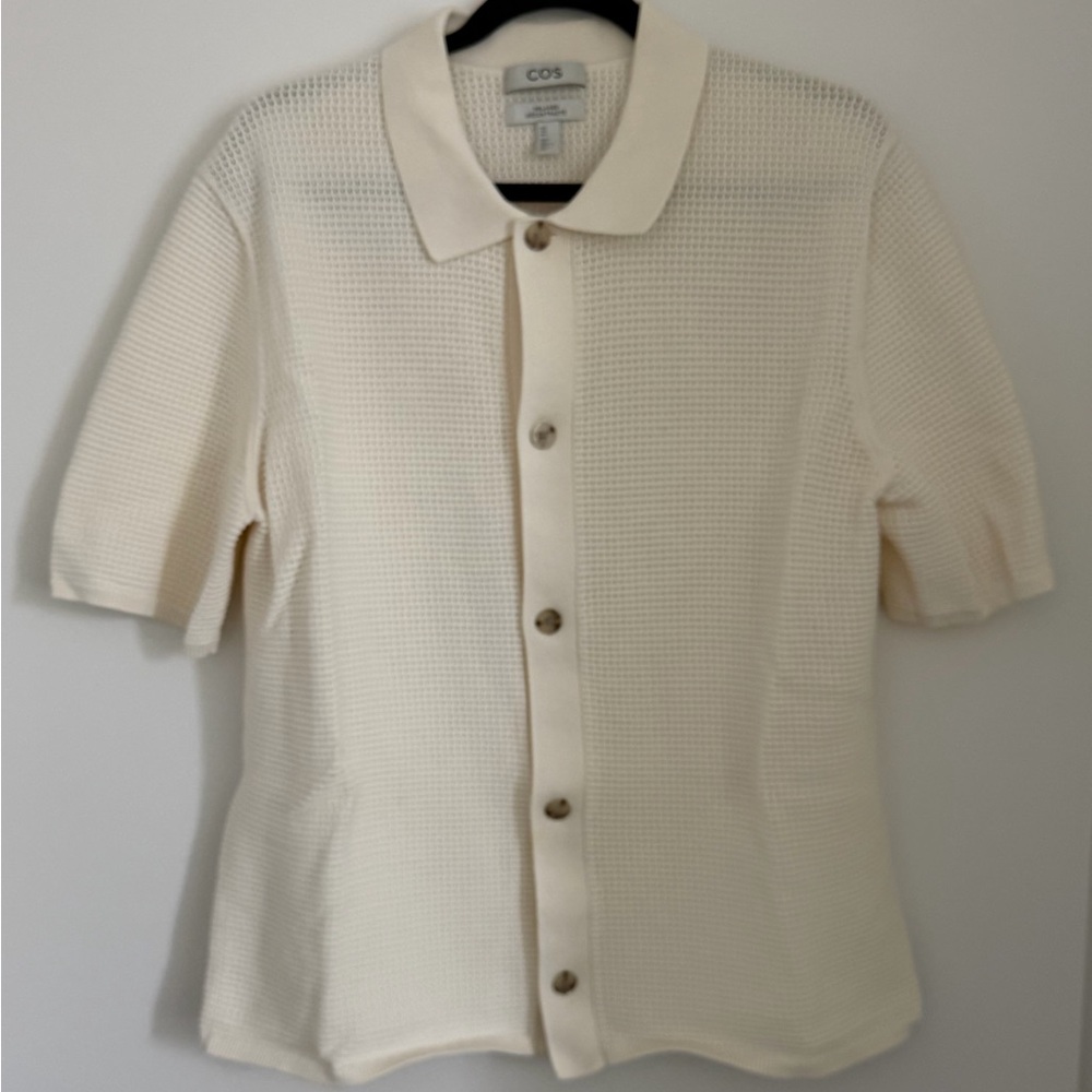COS Cream Open-Knit Short-Sleeve Shirt